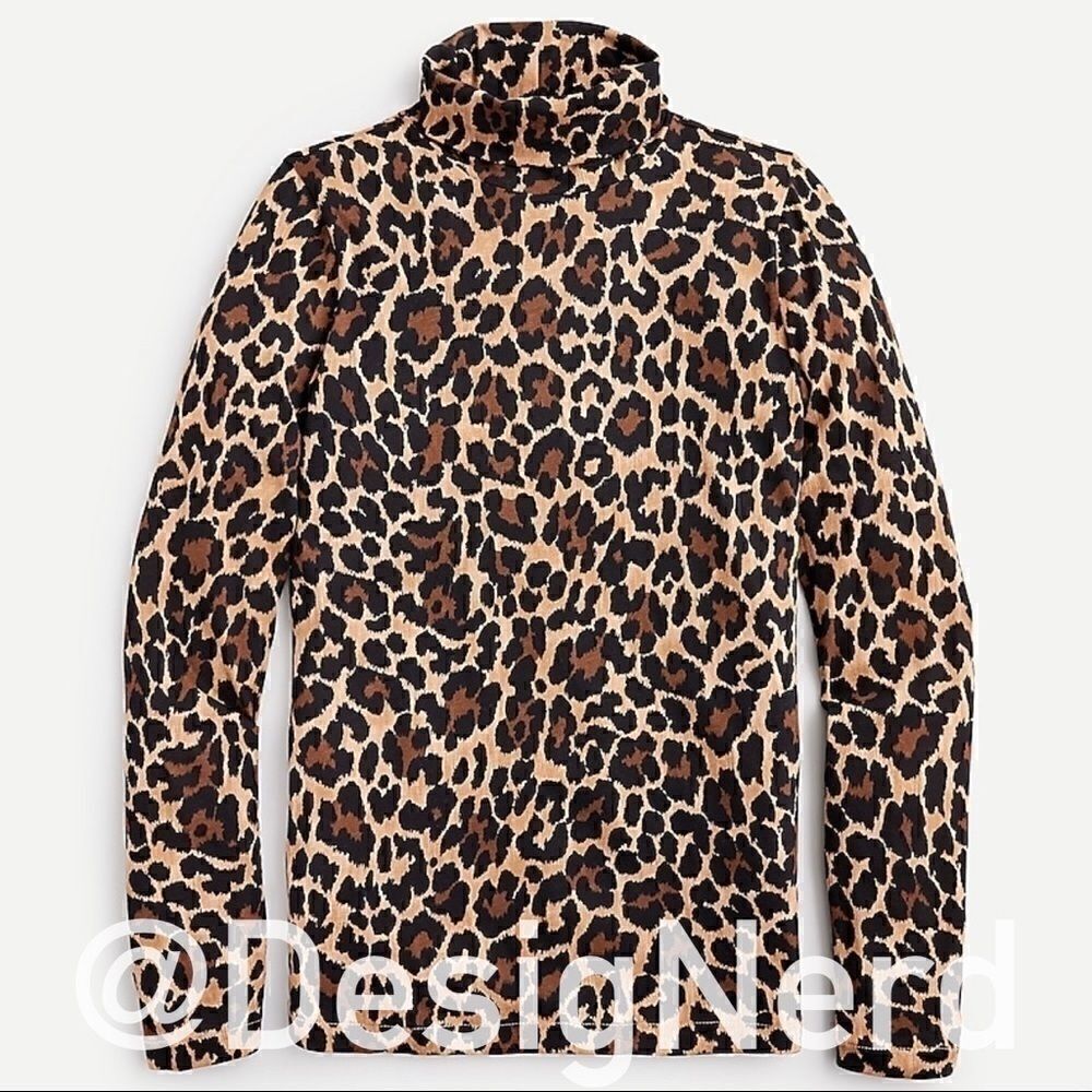 J. CREW TISSUE LONG SLEEVE TURTLENECK IN LEOPARD PRINT WOMEN’S SIZE XS